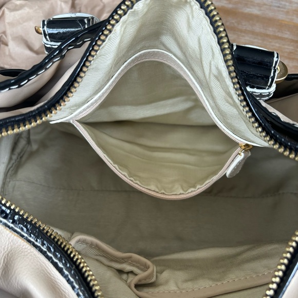 Badgley Mischka Shoulder Bag Nude with Black Patent Details and Gold Hardware - Picture 10 of 15